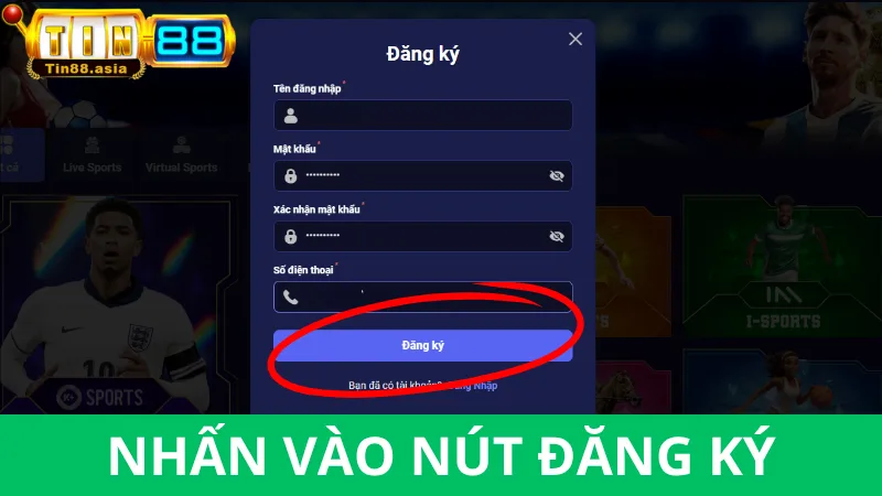 Nhấn vào nút đăng ký ở trên màn hình